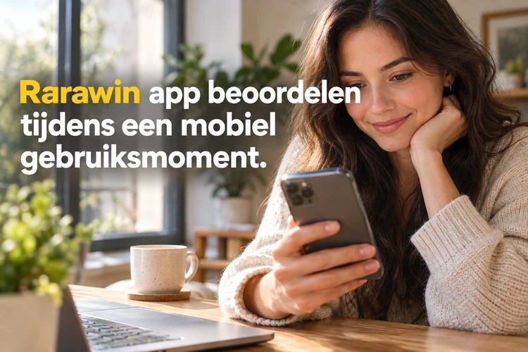 Rarawin app beoordelen tijdens een mobiel gebruiksmoment